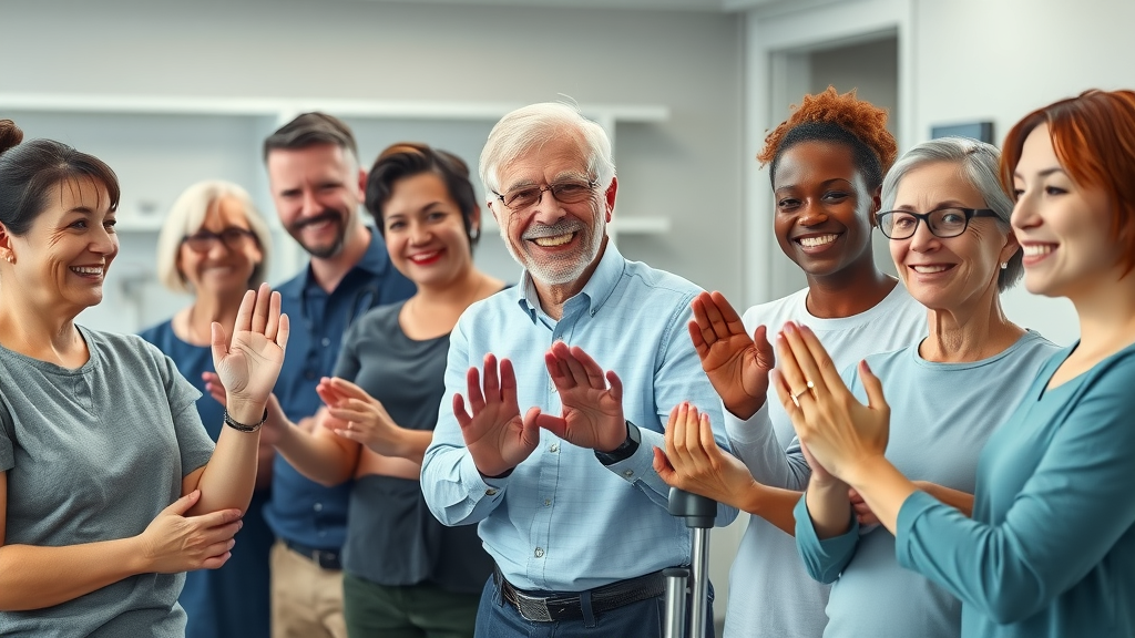 Diverse patients receiving hand therapy for various conditions showing rehabilitation exercises in hand therapy clinic