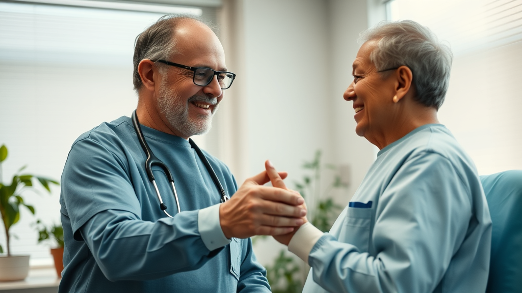 Dr Tim Larson with grateful patient after orthopedic surgery Denton