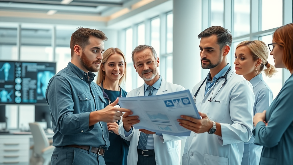 Orthopedic clinic staff collaborating in office demonstrating expert orthopedic in-office services