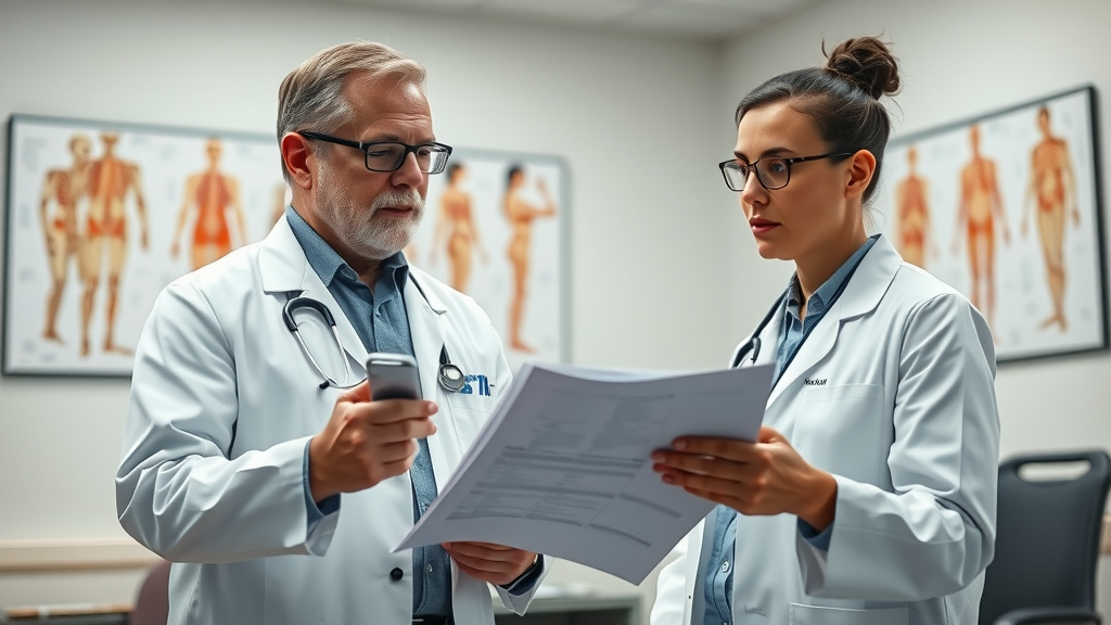 In-office orthopedic services FAQ: confident orthopedic doctor explaining medical charts to patient