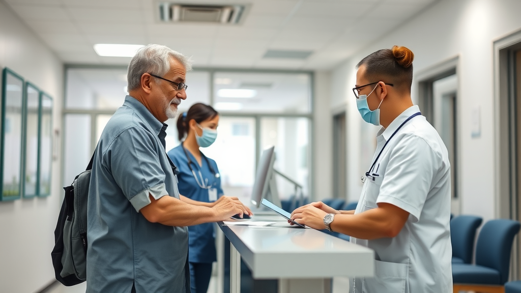 Comprehensive orthopedic care: busy orthopedic urgent care reception with efficient patient check-in