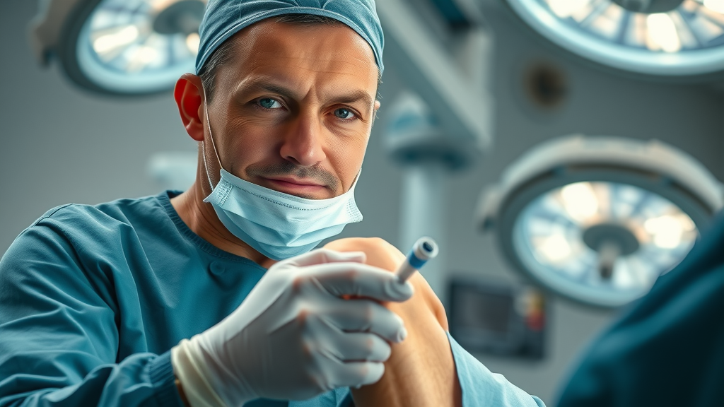 Orthopedic surgeon performing detailed arthroscopic knee surgery using minimally invasive orthopedic surgery techniques