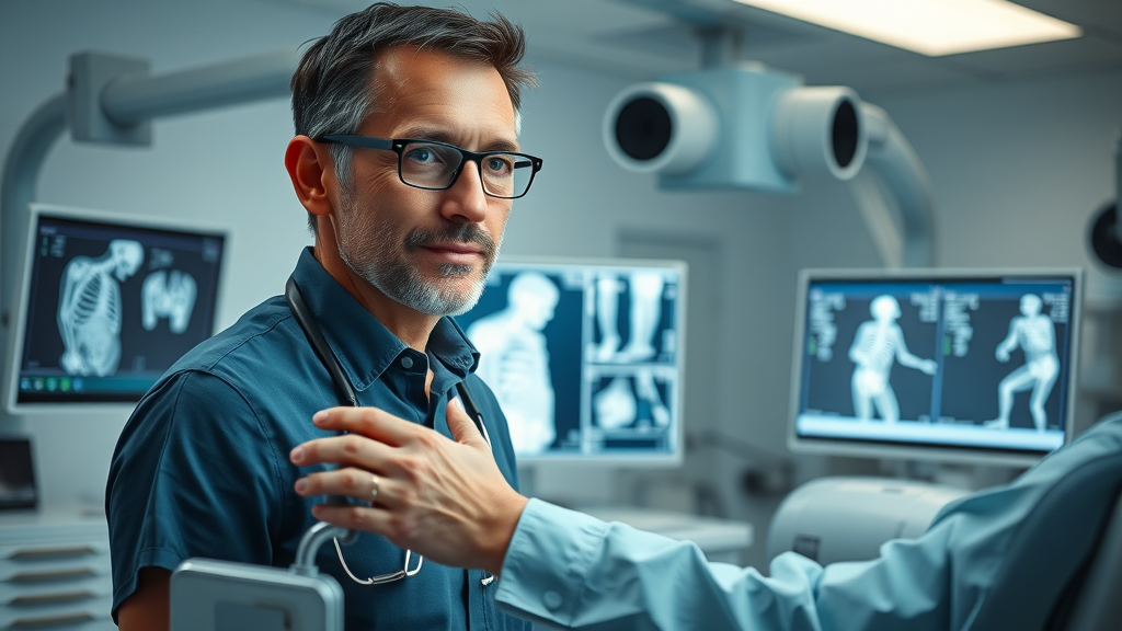 Technician operating advanced imaging equipment for in-office minor orthopedic procedures