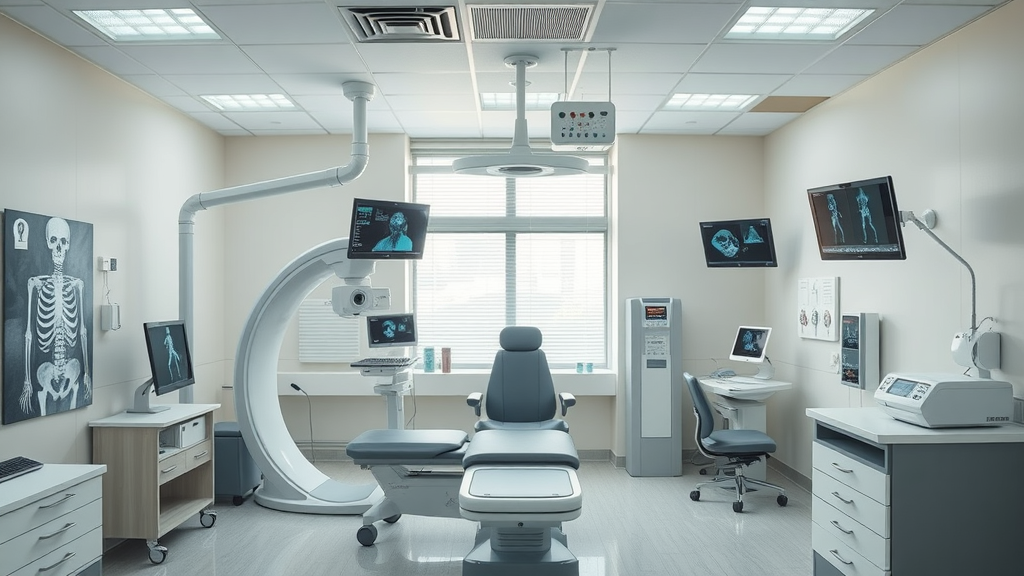 In-office orthopedic services FAQ: modern orthopedic clinic room with X-ray and ultrasound imaging equipment