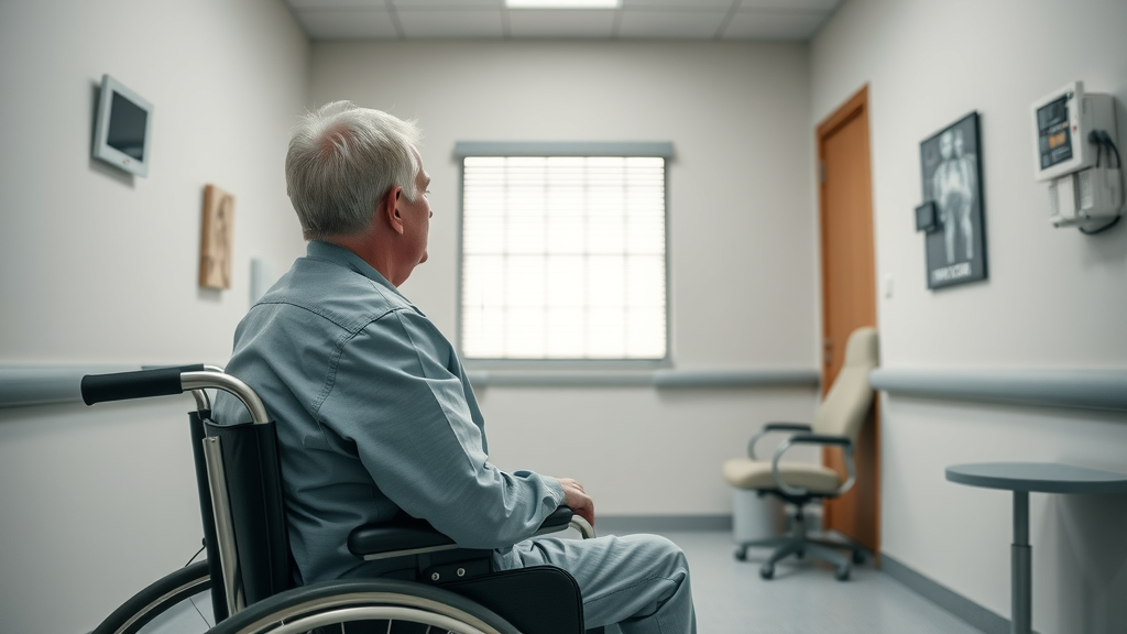 In-office orthopedic services FAQ: patient in orthopedic exam room anticipating doctor’s arrival